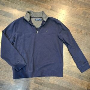 Nautica Quarter Zip Sweater - Mock Neck Sweatshirt - Navy & Gray - SZ Medium
